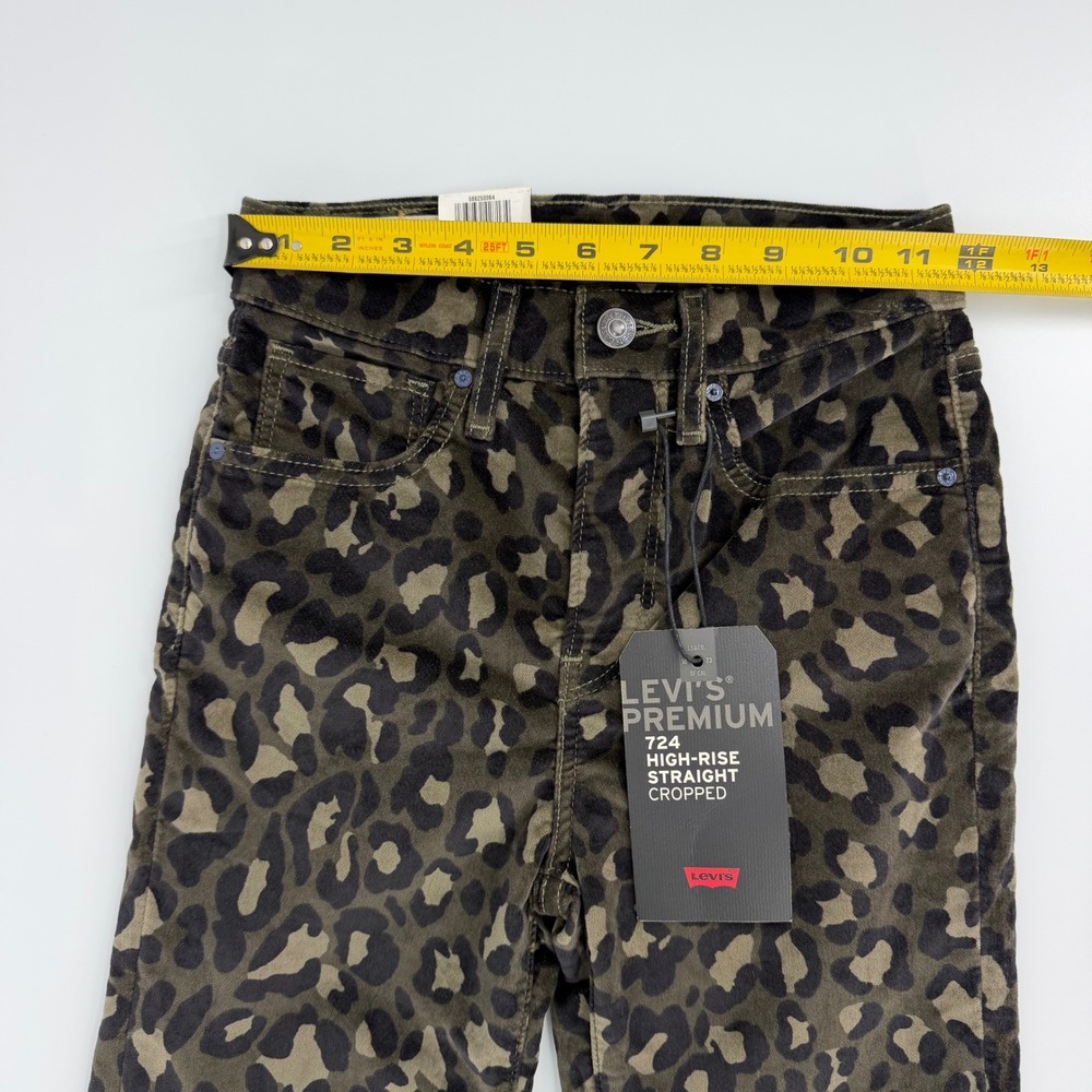 Levi's 724 High Rise Straight Cropped Jeans Women 24 Green Leopard NWT Corduroy - Picture 10 of 13